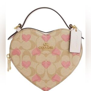 Coach Heart-Shaped Mini Bag in Beige and Pink Shoulder Strap & Handle Purse NEW
